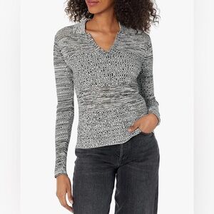 Club Monaco Womens Mix Stitch Johnny Cl Collared Sweater Black Grey